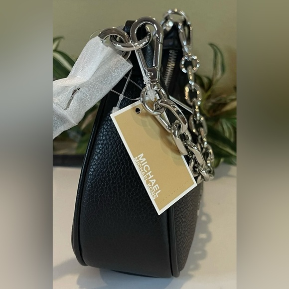 NWT Michael Kors Pebble Leather Cora Pouchette - Black with Silver Hardware - Picture 12 of 15